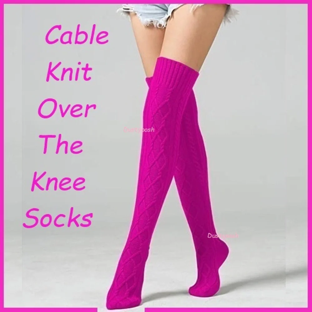 Cable Knit Over The Knee Socks Thigh High Long Boot Cozy Sweater OTK School Girl